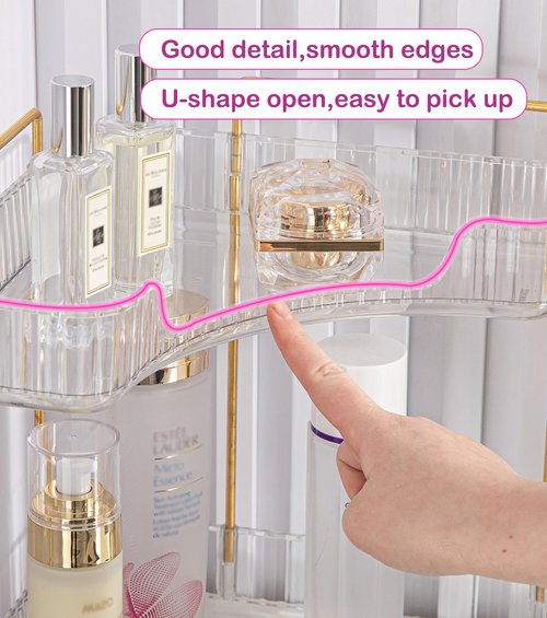 COMODID 2-Tier Clear Corner Bathroom Countertop Makeup & Perfume Organizer Shelf
