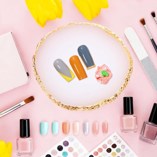 Pengxiaomei 2 Pcs Resin Nail Art Palette, Nail Polish Palette Nail Art Tools Gold Edge Nail Stuff Nail Art Display Board