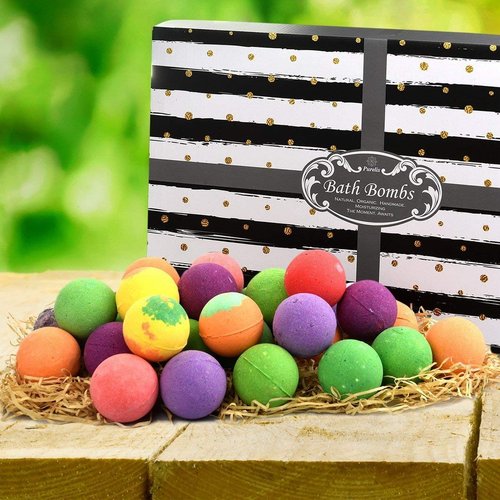 Bath Bombs Gift Set for Women and Men. 24 Luxury Bath Bombs Individually Wrapped Bulk Box. Moisturizing Organic Bath Bombs for Women, Men and Kids! Best Bath Bomb Set for Teens Too! Gifts for Him