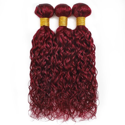 ALHER #99j Dark Burgundy Bundles Human Hair Water Wave, 12A Soft Thick Plum Cherry Wine Red Colored Wet n Wavy Single Bundle Salon-Grade 100% Unprocessed Virgin Hair Extensions Sew In Weft 12 Inch