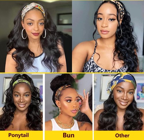 Miss Lee Headband Wigs for Black Women Human Hair 18 Inch Glueless Body Wave Headband Wig Human Hair 100% Brazilian Virgin Hair Machine Made Head band Wig 150% Density