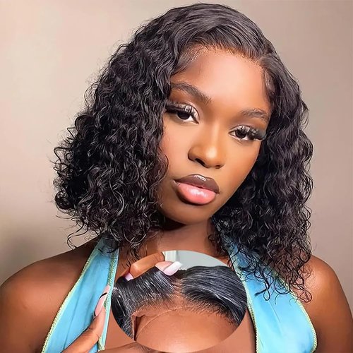 Ablvari Curly Bob Wig Human Hair Water Wave 4x4 Lace Closure Glueless Wear and Go Bob Curly Wigs Pre Plucked Pre Cut Short Bob Wig Curly Human Hair Natural Hairline for Beginner Friendly 12 Inch