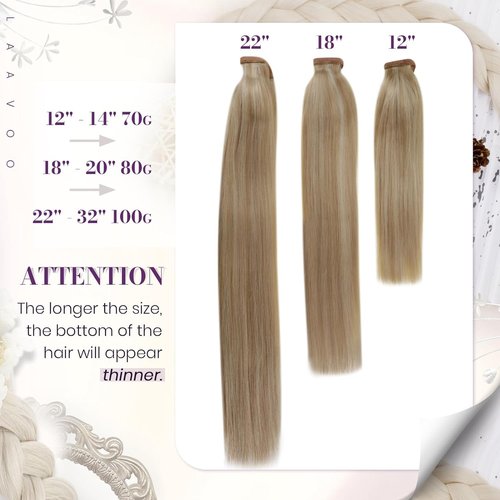 LaaVoo Ponytail Extension Human Hair Blonde Ponytail Hair Extensions Gloden Brown Highlight Blonde 12 Inch 70g