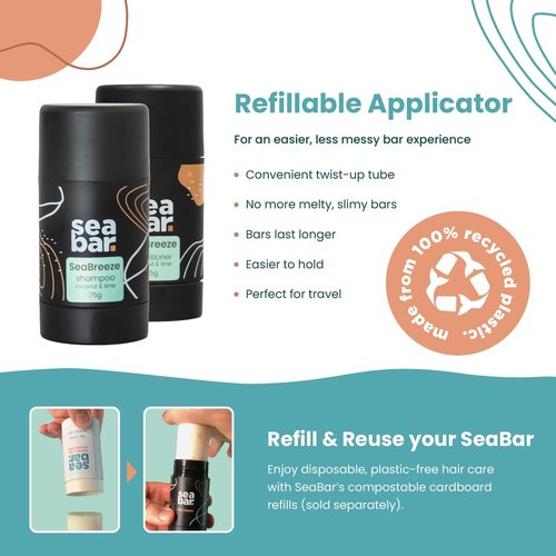 SeaBar Shampoo & Conditioner Bar Set - All Natural Hair Shampoo - Vegan, Sulfate-Free, Eco Friendly Zero Waste Reusable Packaging with Travel Containers, SeaBreeze