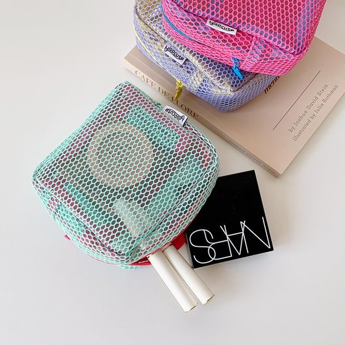 Molishan Small Cosmetic Bag with Double Layer Mesh, Mini Makeup Bag with Cute Bright Design Zippe Travel Toiletry Bag Green