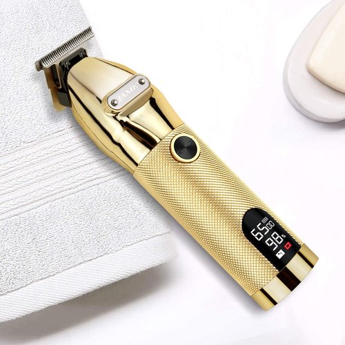 ciwellu Professional Hair Trimmer Cordless Outlining Trimmer T Liners Clippers for Men Rechargeable LED Display Zero Gapped Trimmers for Barbers（Gold