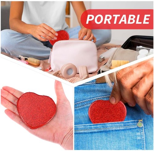 mpowtech Red Heart Shaped Compact Mirror for Purse,1x/2x Magnification Cute Travel Mirror with Glitter,2.76 inch Double-Sided Mini Folding Mirror,Small Pocket Mirror for Gift,Travel Essentials