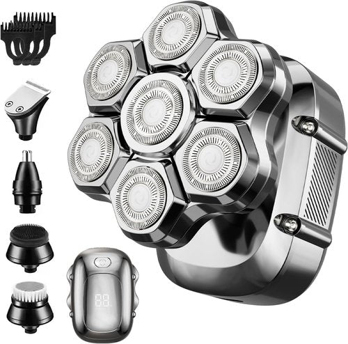 RUIM Head Shavers for Bald Men, 7D Magnetic Rotary Electric Razor, IPX7 Waterproof for Wet & Dry Use, with LED Display, USB-C Charging & 5-in-1 Grooming Kit