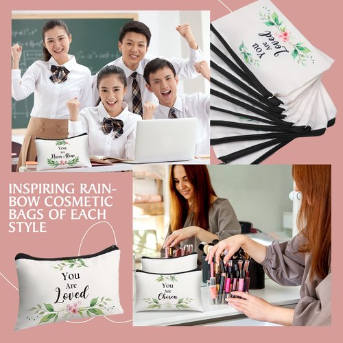 Irenare 30 Pcs Inspirational Makeup Bag Canvas Cosmetic Bag Bulk Employee Appreciation Gifts for Women Bulk Friends Coworker Employee Mom Aunt Faith