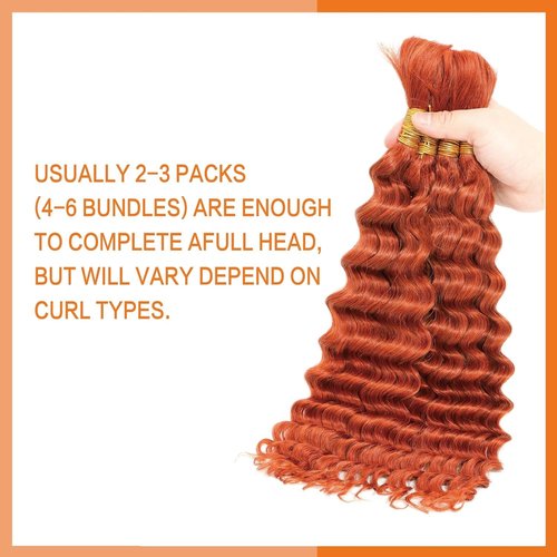 Peenoll Curly Braiding Human Hair 11A 100g 20 Inch Ginger Orange 350 Deep Wave Braiding Human Hair No Weft Brazilian Virgin Hair for Boho Braids