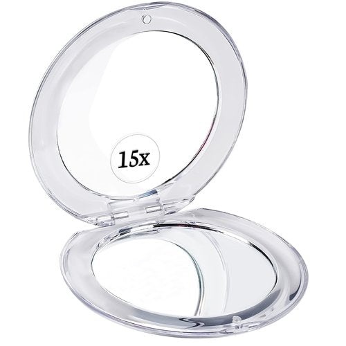 MIRRORVANA Small Compact 15X Magnifying Travel Makeup Mirror - Lightweight, Handheld, and Foldable Design - Mini Pocket-Sized Magnified Mirror for Purse or Handbag - 3.3" Diameter