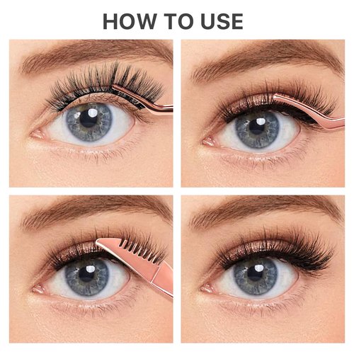Pretty memory Upgraded Lash Applicator Tool with Comb, 2-IN-1 Stainless Steel Eyelash Tweezers, Lash Extension Curlers, Curved Tweezer Clip for Easy Application and Removal