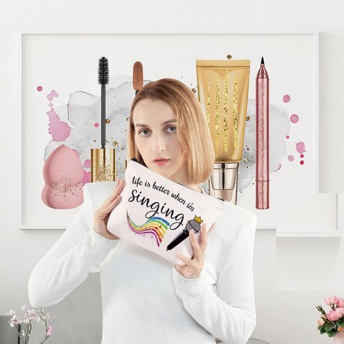 LEVLO Singing Cosmetic Make Up Bag Music Lover Gift Life Is Better When I'm Singing Makeup Zipper Pouch Bag (When I'm Singing)