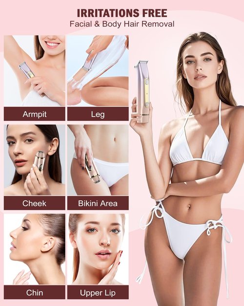 HUIJUTCHEN Bikini Trimmer for Women - 2 in 1 Dual Head Bikini Shaver, Painless Electric Razors for Silk Skin, Ceramic Blade, Waterproof Wet & Dry Use Body Hair Removal for Trip（Purple）