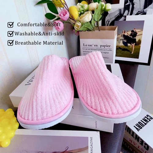 6/10/12 pairs Spa Slippers for Guests, Washable Reusable Disposable Slippers for Women Men, Jacquard Fleece Closed-Toe Design for Hotel, Bathroom, Bedroom, Wedding, Travel, SPA Bulk Slippers for Guest Use