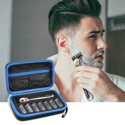 PAIYULE Travel Case Compatible with Gillette Heated Razor for Men, Starter Shave Kit Storage Holder for Blade Refills, Clipper Guards, Charging Dock and Accessories-Blue(Box Only)