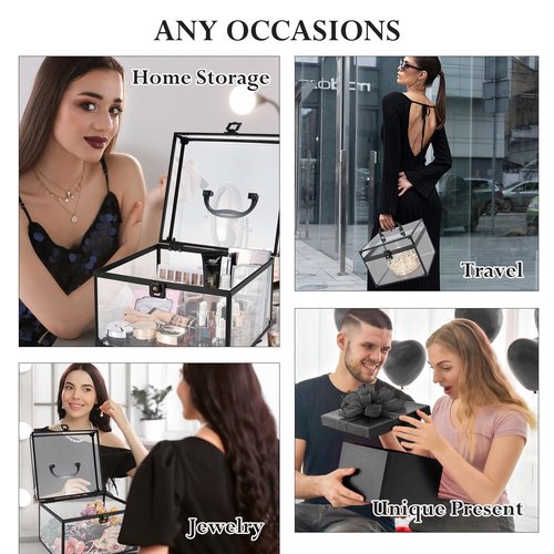 FRENESSA Portable Makeup Case Large Clear Crown Box Cosmetics Display Case Toiletry Organizer Box Transparent Acrylic Artists Train Case Travel Makeup Tools Storage for Vanity Counter Dresser Case