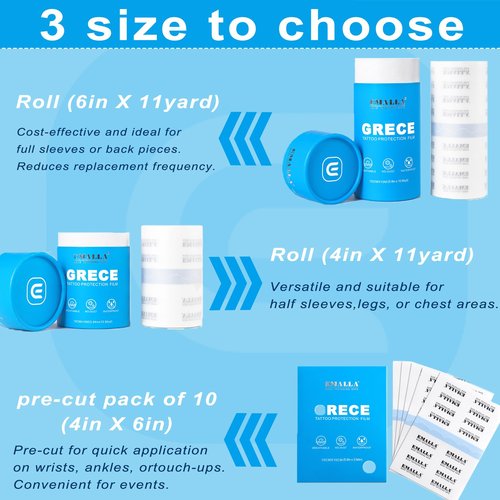 Tattoo Aftercare Bandage - 6'' x 11yard Second Skin Tattoo Cover Latex-free Tattooing Bandage Wrap Waterproof Matte Protective Film for Initial Healing Protective and Skin Repair