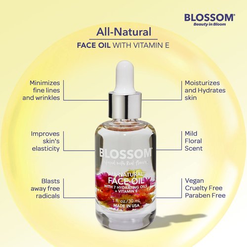 Blossom Unscented All Natural, Vegan, Cruelty Free Face Oil with Vitamin E, Infused with Real Flowers, Made in USA, 1 fl. oz., Summer Breeze