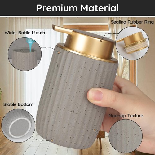 Segbeauty Gray Ceramic Dish Soap Dispenser, 10.8oz Refillable Liquid Soap Pump Bottle for Kitchen Bathroom Countertop, 320ml Empty Shampoo and Conditioner Dispenser Bottles for Lotion Hand Wash Shower