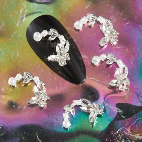 SILPECWEE 20pcs Butterfly Nail Rhinestones and Charms, Zircon Nail Charms 3D Nail Gems Crystal Diamond Gold and Silver Nail Jewelry Studs Flat-Back Nail Art Decoration for Nails Supplies