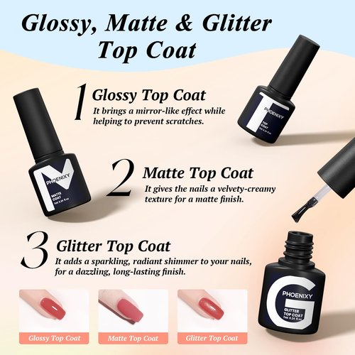 PHOENIXY Gel Nail Polish Kit with U V Light 48W, 66 Pcs 135 Effect Gel Nail Polish Set Base Glitter Top Coat Manicure Tools Gifts for Women