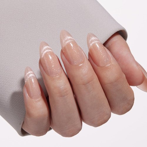VSALON Press On Nails Almond, 32 Pcs 16 Sizes Cat Eye Press On Nude Neutral Sparkly Semi-Transparent Medium Fake Nails With UV Glue On Nails Kit, Reusable Stick On Nails Fall Wedding Gifts For Women