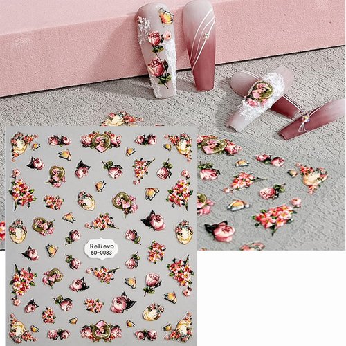 Zoance Embossed Angel Nail Stickers, 5D Stereoscopic Self-Adhesive Flower Baby Nail Decals Baroque Nail Art Stickers for Women Girls Nail DIY Manicure Decoration
