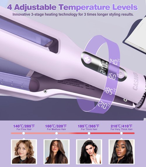 Hair Crimpers and Wavers with Cool Airflow Styling, Beach Waver Curling Iron with 4 Adjustable Curl, Anti-Scald Crimper Hair Tool for Women, 8s Smart Timer, Fast Heating, 100 Million Ions, LCD