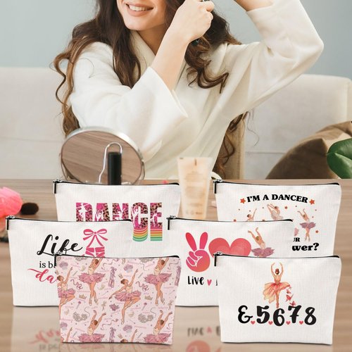 6Pcs Dance Cosmetic Bags Gifts for Dancers Dancer Makeup Bag Dancer Gifts Dance Stuff Recitals Dance Team Gifts Ballet Dancer Gifts for Girls Women Dance Lover Teacher Daughter Birthday Graduation