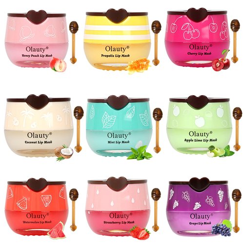 9 PCS Bee Lip Balm Honey Pot, Propolis Fruits Lip Balm Bulk, Hydrating Sleeping Lip Mask Overnight Prevention Dry & Cracked, Smooth Lips & Reduce Lip Lines