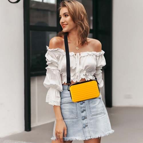 ASUNFO Yellow Hard Shell Cosmetics Case Carrying Hard Bag for Toiletry Storage Cross Body Bag with Shoulder Strap for Detachable Grip Rope and Shoulder Strap for Travel