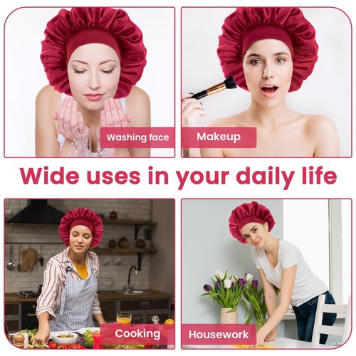 WLLHYF Silk Bonnet for Men, Satin Bonnet Single Layer Elastic Band Silk Sleep Cap Black Soft Adjustable Hair Cap Hair Wrap Large Bonnets for Women Sleeping