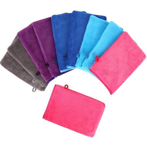 PHOGARY 10 PCS Microfiber Body Wash Mitts, Flannel Soft Face Mitten, Bath Spa Cloth, Reusable Makeup Remover Mitt Gloves, European Style Wash Cloth,6×8inch, 5 Colors