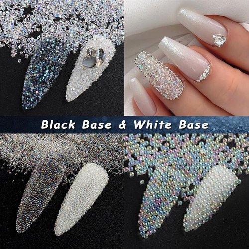 Tiny Nail Rhinestones 1.5mm Clear AB Mini Pixie Crystals Gems, 0.6-0.8mm Iridescent Micro Caviar Beads Sugar Glitter Beads Dust Charms for Nail Art Design DIY Crafts Accessories