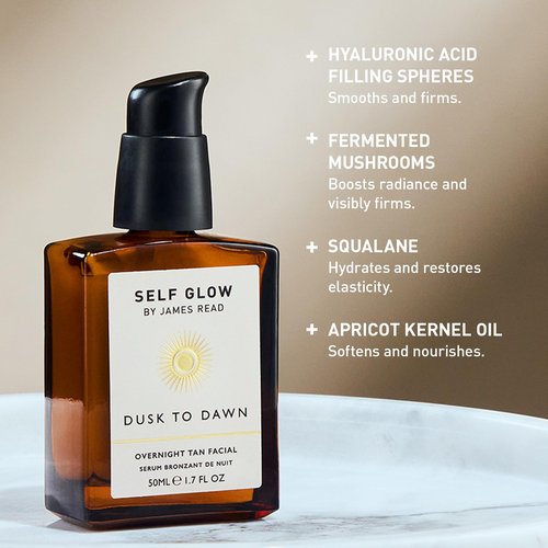 Self Glow by James Read - Dusk to Dawn Overnight Tan Facial Serum Travel Size | Hydrate, Smooth| Aloe, Vitamin E + Plant-Based DHA | Stain-, Silicone- + Drying Alcohol-Free (15mL | 0.5 fl oz)