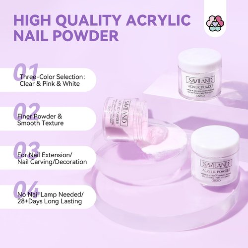 SAVILAND Acrylic Nail Kit with Everything for Beginners: Acrylic Powder and Liquid Set with Gel Nail Polish Nail Lamp Base & Top Gel Acrylic Nail Brush Professional Nail Kits Acrylic with Everything