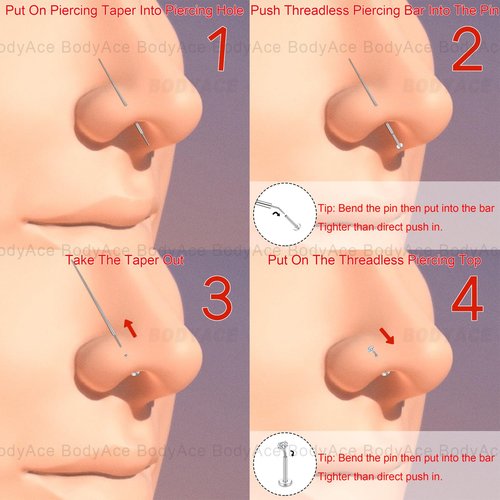 BodyAce 14G 16G 18G 20G Piercing Taper, Stainless Steel Threadless Insertion Pin Screw On Assistant Tool, Curved Body Piercing Stretching Kit for Ear/Nose/Navel/Lip/Eyebrow [16G(1.2mm) Mix]