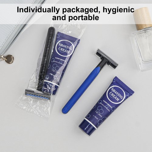 Shaving Razor Set, Disposable Individually Wrapped Manual Twin Blade Razors in Bulk Smooth Shaving Razors with Mini Shaving Cream Toiletries for Hotel Charity Camping Travel Homeless 1oz (Pack of 30)