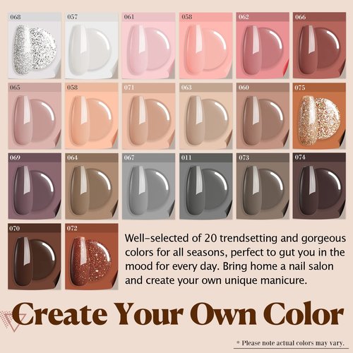 20 Colors Dip Powder Nail Kit Starter, AZUREBEAUTY Classic Nude Collection Glitter Pink Neutral Chocolate Brown Skin Tone Dipping Powder Liquid Set with Top/Base Coat French Nail Art Manicure DIY