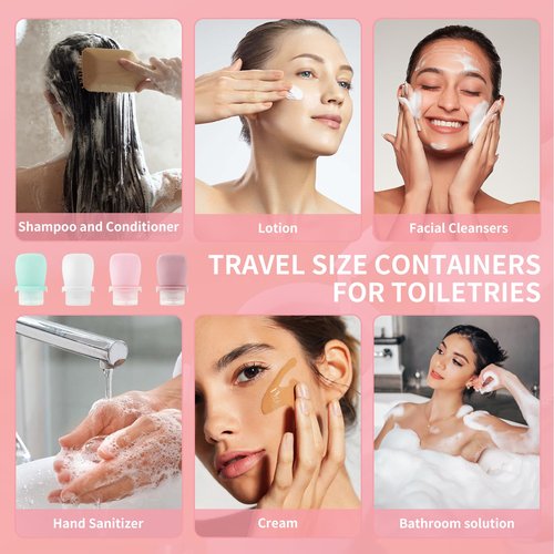 starfa lab 4 Pack 1oz Silicone Travel Bottles Leak Proof Squeeze Bottles For Toiletries Shampoo Conditioner Lotion Salad Dressing Travel Size Containers