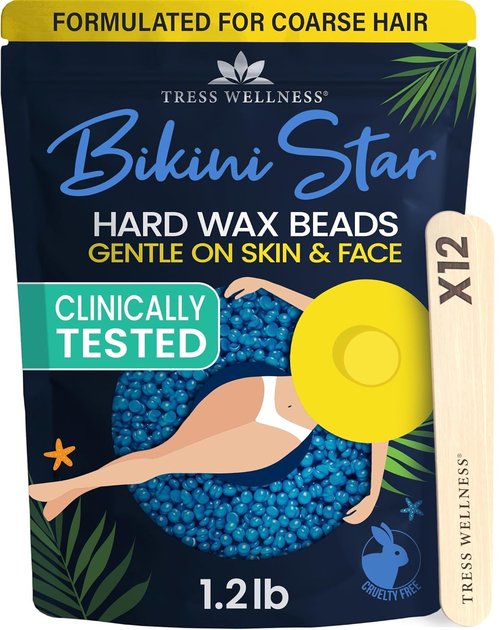 Tress Wellness Wax Beads for Sensitive Skin - Safe for Face & Skin - Dermatologically Tested - At-Home Kit for Face, Bikini, Brazilian & Full Body - Bikini Star 1.2lb