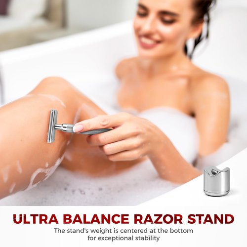 Zomchi 100 Counts Double Edge Razor Blades 2.0 with Premium Metal Razor with Stand
