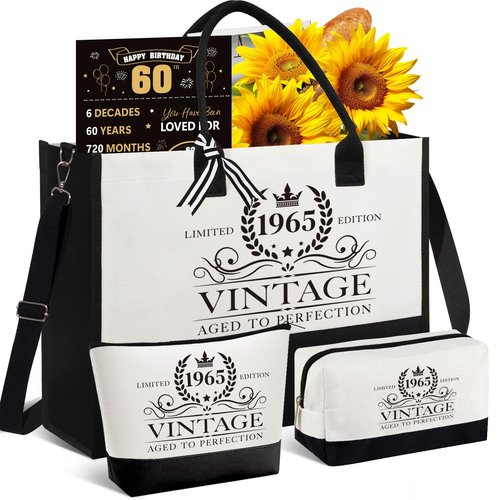 60th Birthday Gifts for Women, Cool Turning Happy 60 Year Old Gifts Ideas for Her Sister Best Friend Wife Daughter, Vintage 1965 Handbag & Cosmetic Bag & Back in 1965 Poster