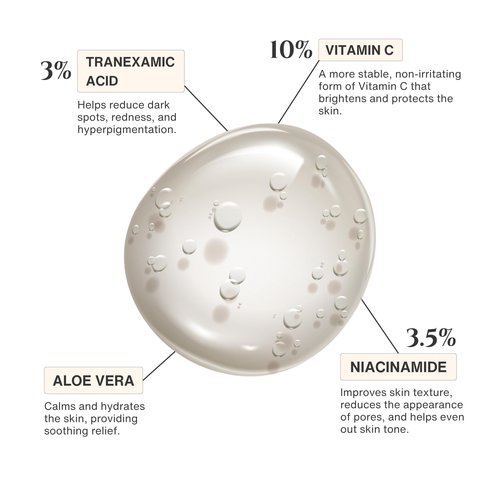 Govertex Clarity Vitamin C Serum - 3% Tranexamic Acid, 10% Vitamin C (SAP), 3.5% Niacinamide & Aloe Vera. Discoloration & Brightening Serum. Evens Skin Tone. Fragrance Free. 2fl oz.