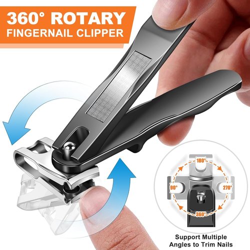Toenail Clippers for Seniors Thick Toenails, Angled Head Large Toe Nail Clippers for Men Thick Ingrown Nails with Wide Opening, 360 Degree Rotary Anti-Splash Finger Nail Clippers Adult with Catcher