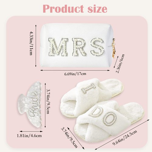 VivaJoy Bride To Be Gifts - Bridal Shower Gifts & Wedding Gifts for Bride - Gift Set: Makeup Bag, Slippers, Hair Clip - Perfect Bride Gifts