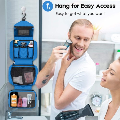 dopobo Travel Toiletry Bag for Women, Dopp Kit for Men, Waterproof Makeup Bag Shaving Bag with Hanging Hook, Portable Toiletry Organizer for Traveling and Camping (Blue)…