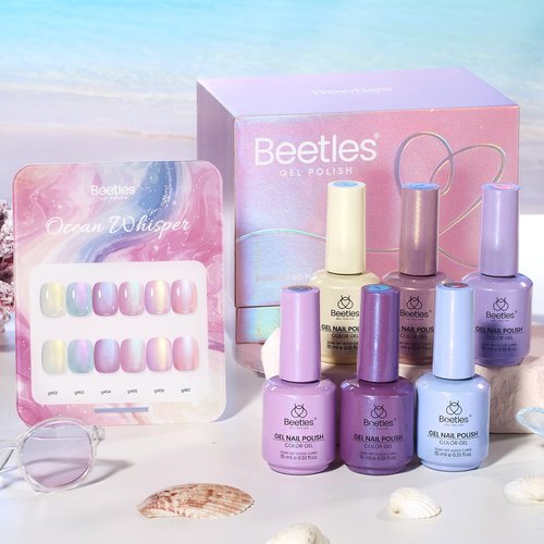 beetles Pearl Gel Polish Set - Ocean Whisper Collection, 15ml Shimmer White Pink Purple Mermaid Nail Swirl Shell Thread Polish Soak Off Uv Gel Polish Effect DIY Manicure Gift for Women