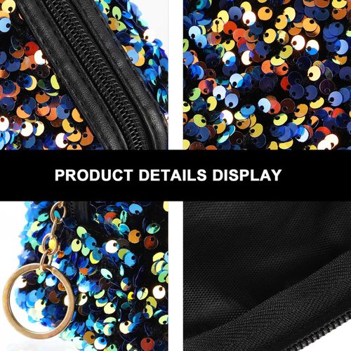 KESYOO Glitter Sequin Cosmetic Bag, Portable Travel Makeup Bag, Lightweight Large Capacity Toiletry Organizer for Women and Girls, Sparkly Square Storage Pouch for Cosmetics and Accessories (Blue)